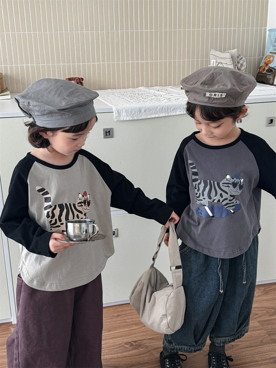 アニマル袖配色ロングT