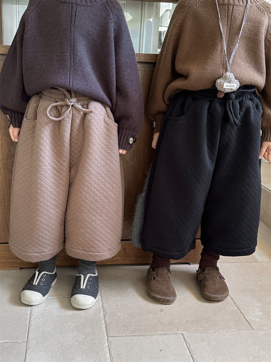 キルティング裏ボアワイドパンツ