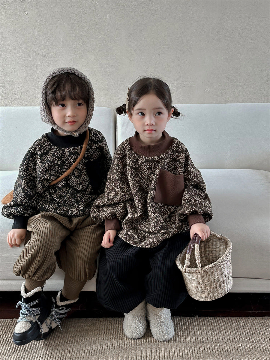 ハイネック総柄裏起毛スウェット