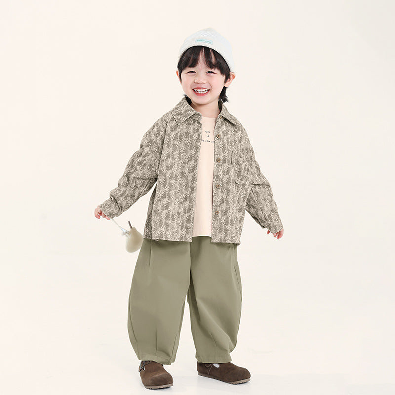 小花柄コーデュロイシャツ
