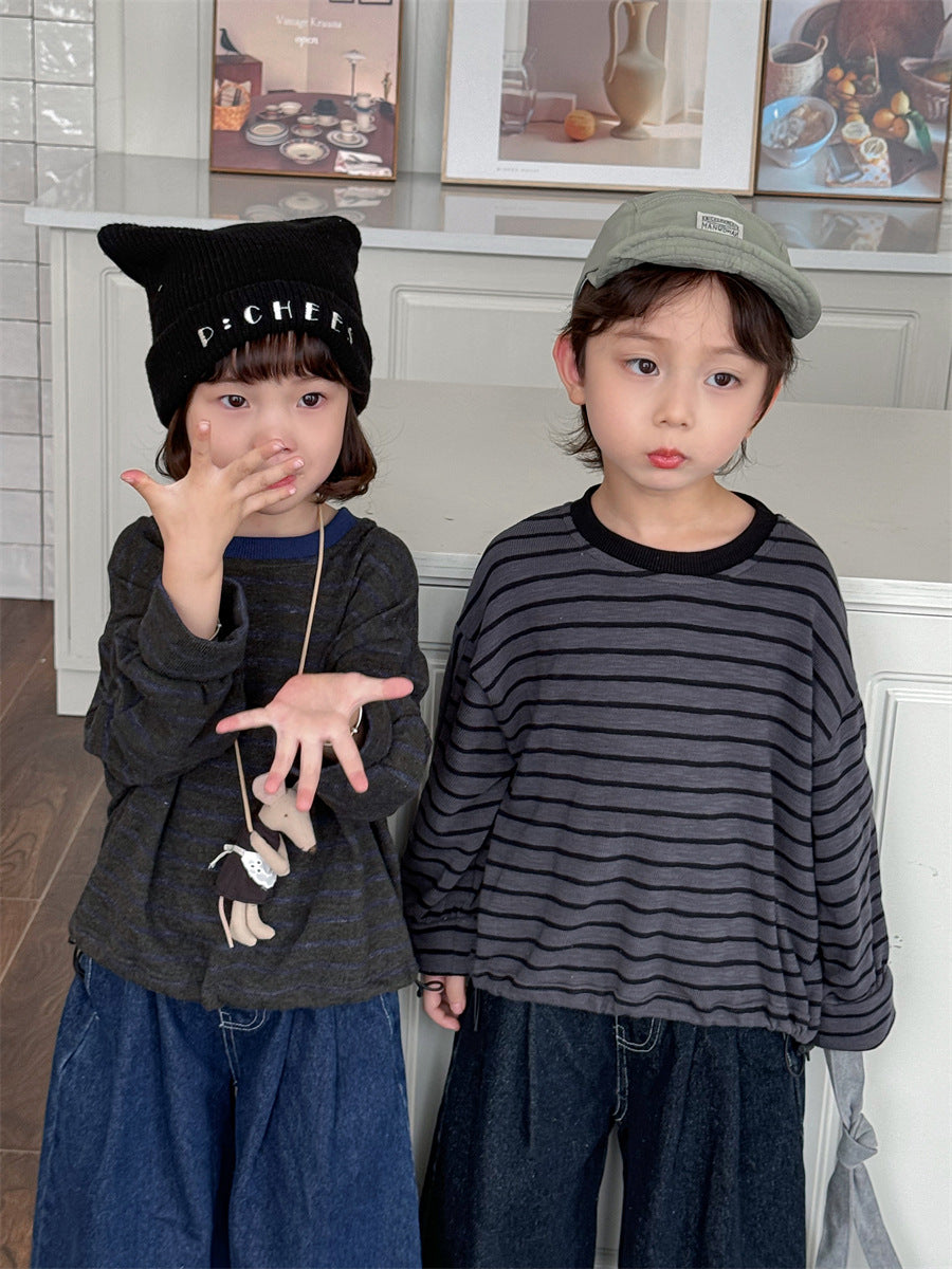 裾のドロコードボーダーロングT