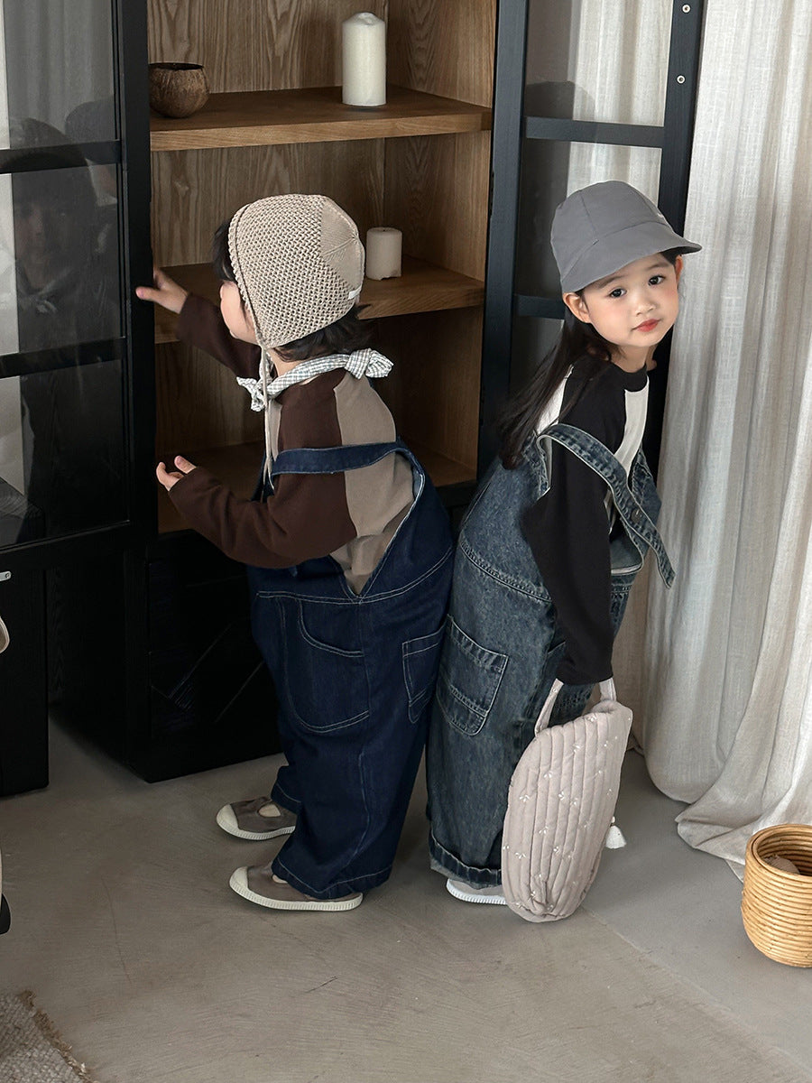 調節可能デニムオーバーオール