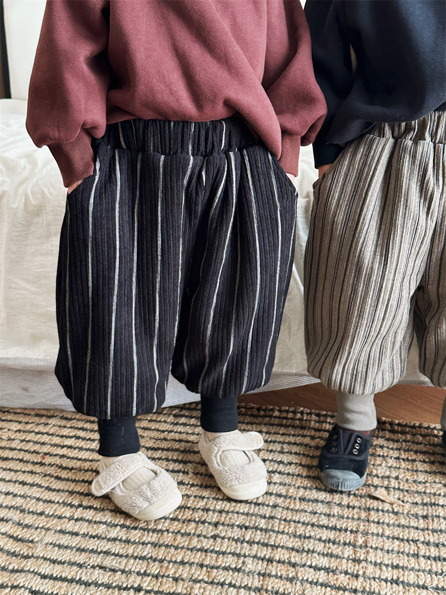 ストライプ柄裏ボア裾リブパンツ