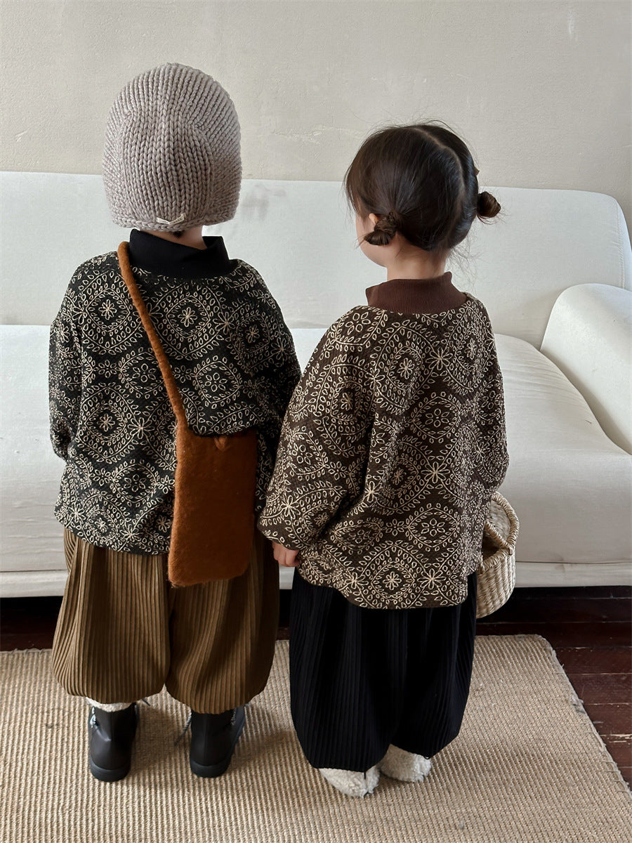 ハイネック総柄裏起毛スウェット