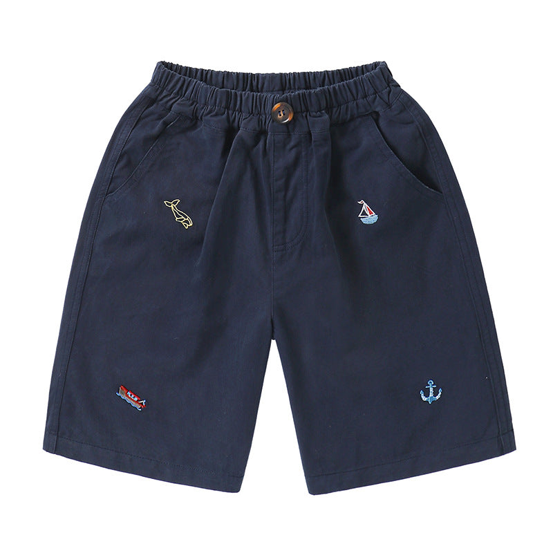 海軍風刺繍純綿ハーフパンツ