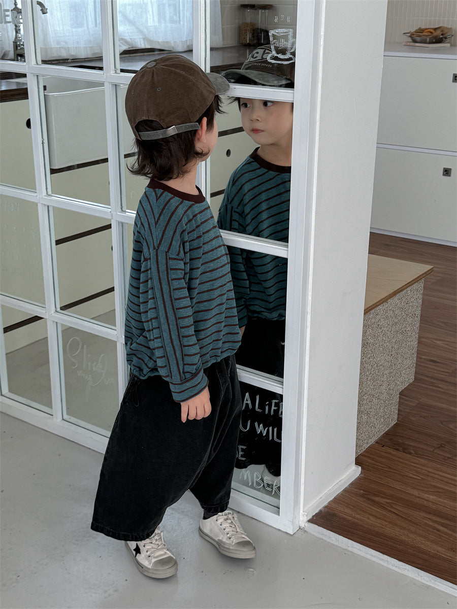 裾のドロコードボーダーロングT