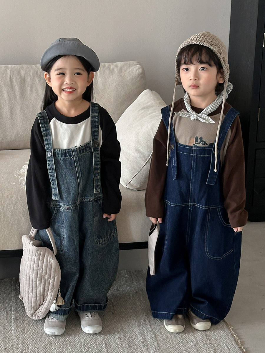 調節可能デニムオーバーオール