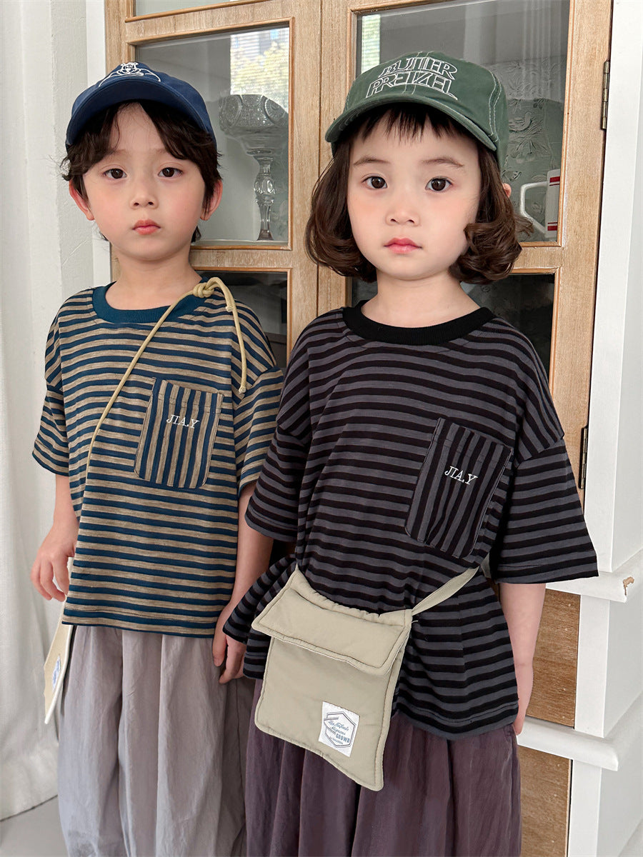 衿切替え配色ボーダーTシャツ