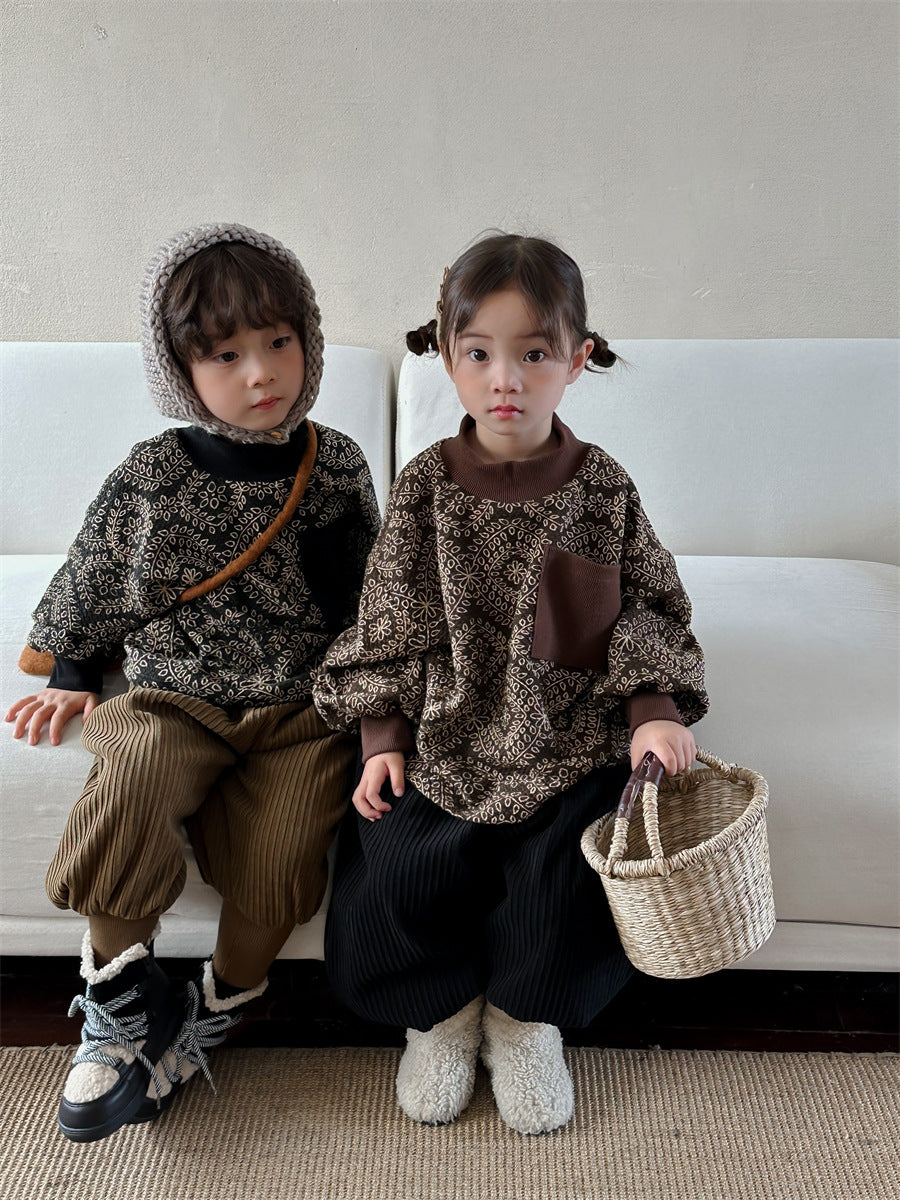 ハイネック総柄裏起毛スウェット