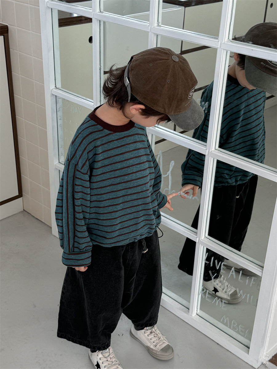 裾のドロコードボーダーロングT