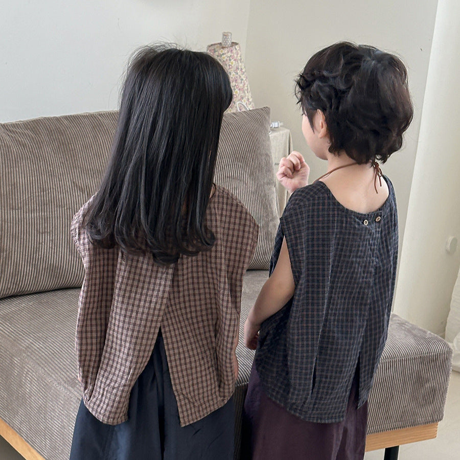 背中スリットチェックタンクトップ