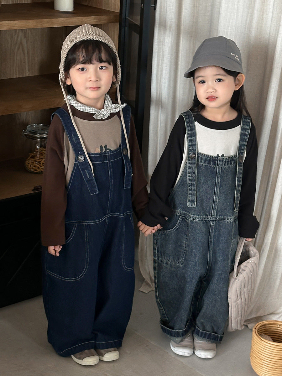 調節可能デニムオーバーオール