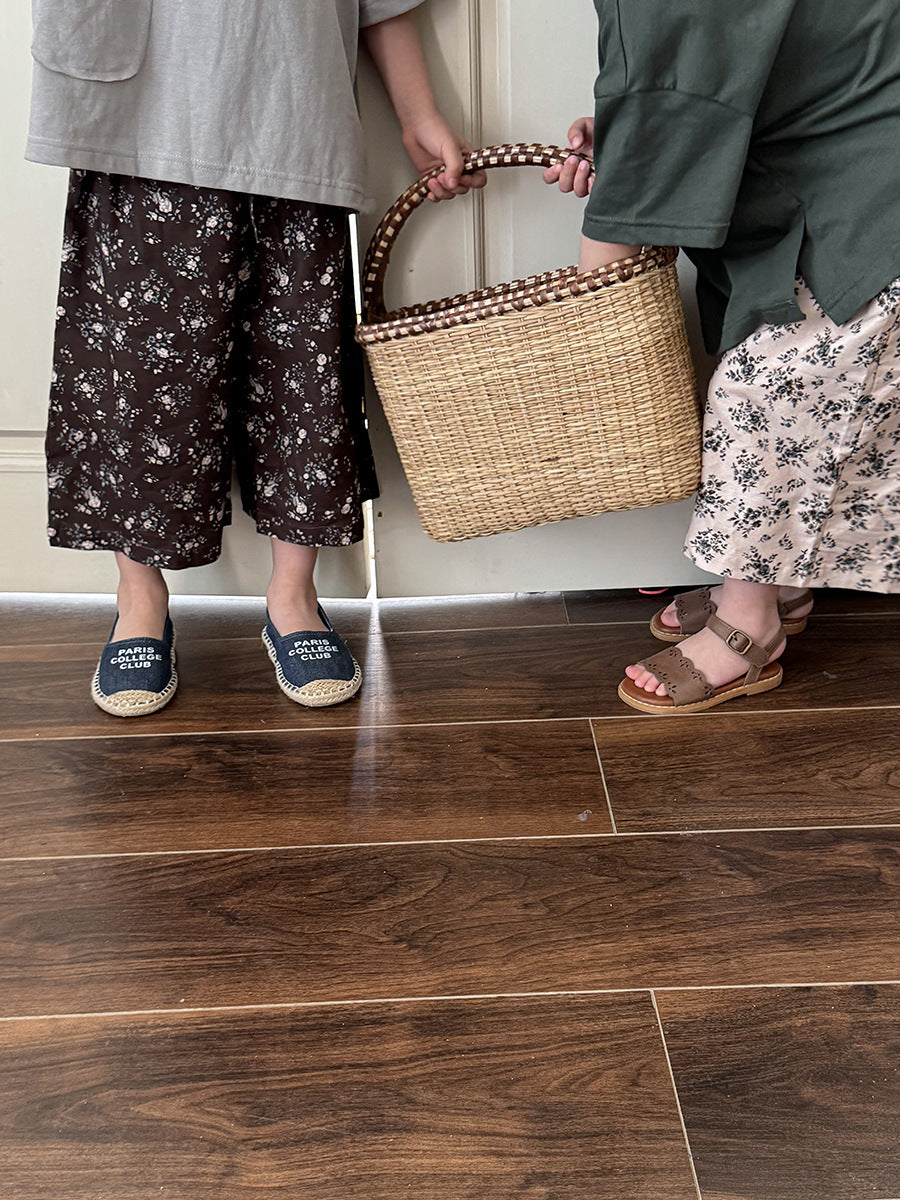 ボタニカル柄ストレート薄手パンツ