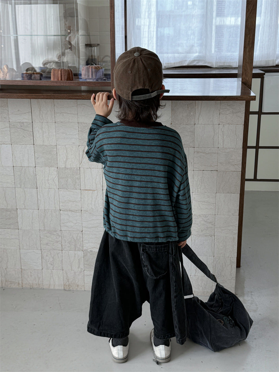 裾のドロコードボーダーロングT