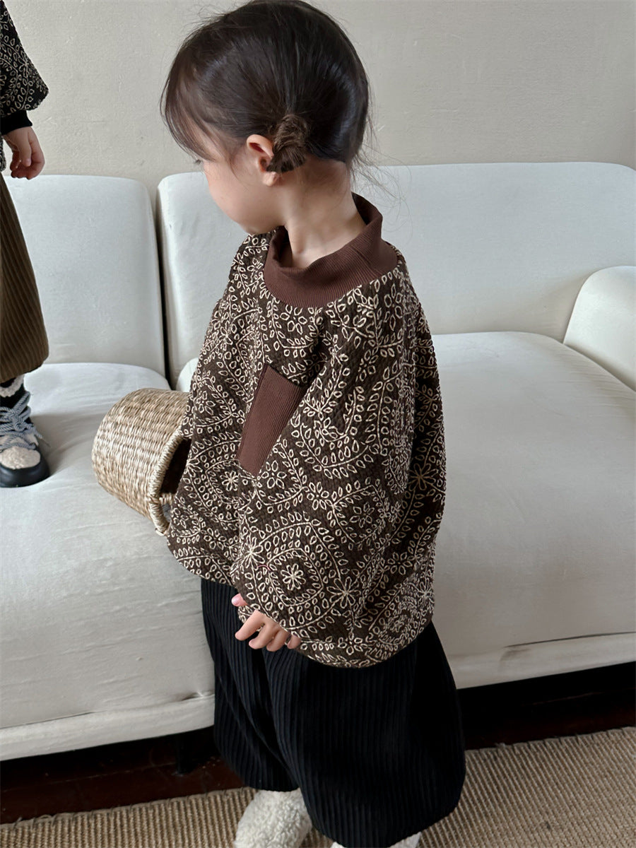 ハイネック総柄裏起毛スウェット