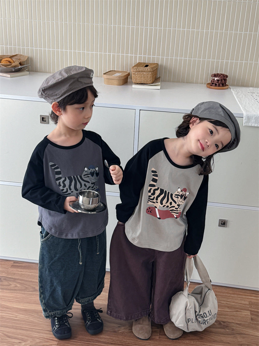 アニマル袖配色ロングT