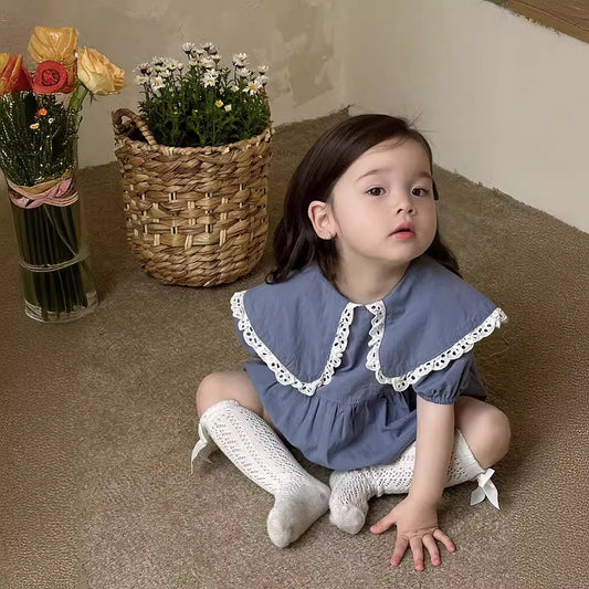 襟レースロンパース