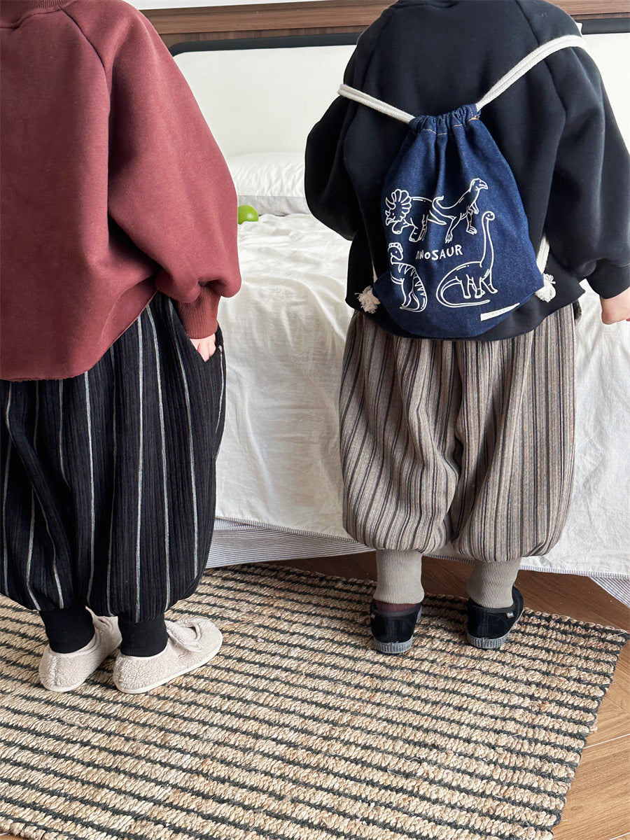 ストライプ柄裏ボア裾リブパンツ