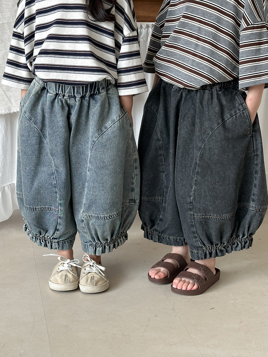 裾ギャザーバルーンデニムパンツ