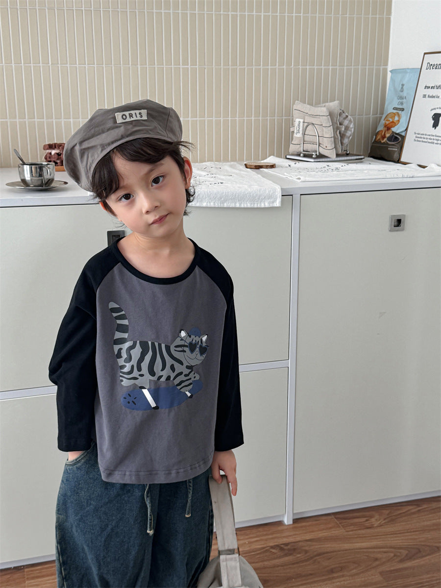 アニマル袖配色ロングT