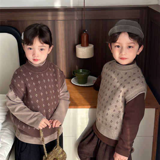 レトロ感柄編みニットベスト