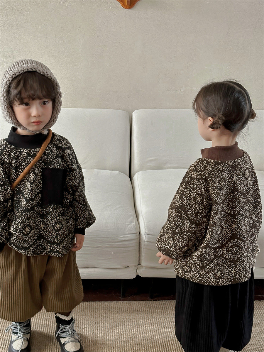 ハイネック総柄裏起毛スウェット