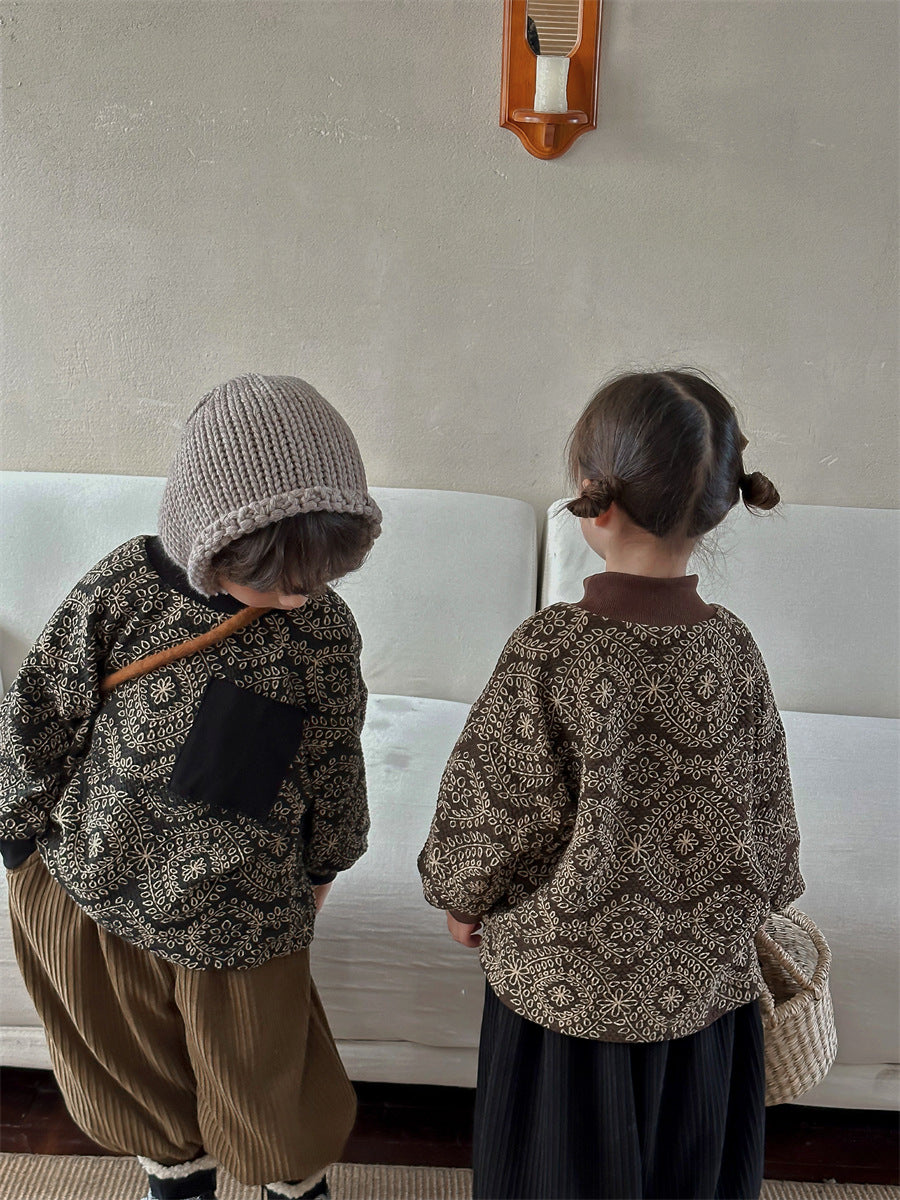 ハイネック総柄裏起毛スウェット