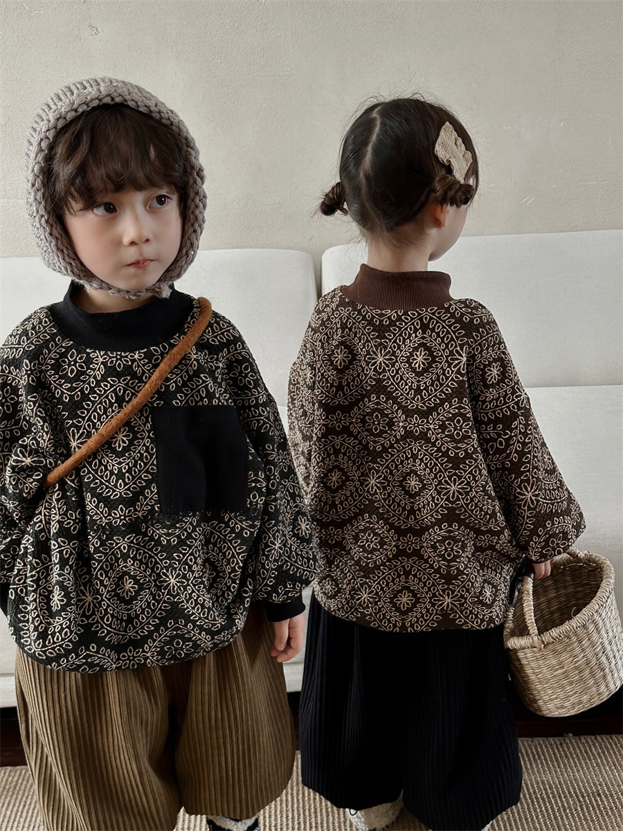 ハイネック総柄裏起毛スウェット