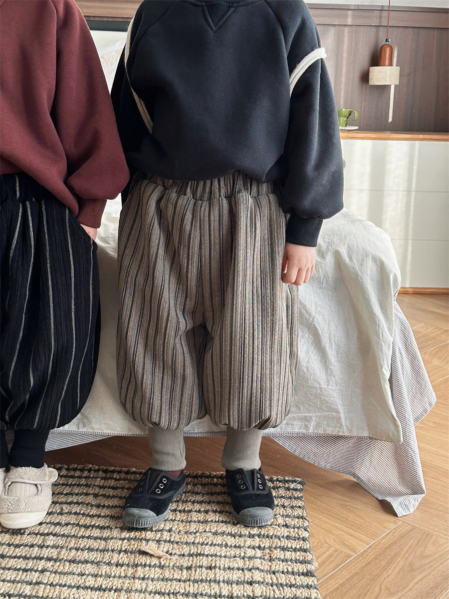 ストライプ柄裏ボア裾リブパンツ