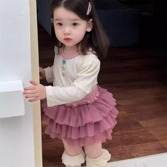 リブトップxチュールスカートセット