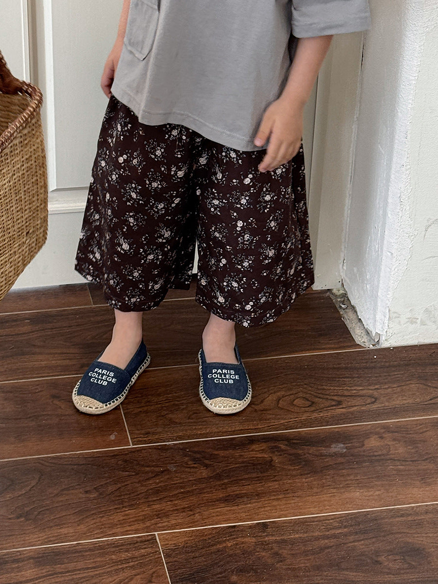 ボタニカル柄ストレート薄手パンツ