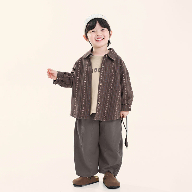 小花柄ジャカードストライプシャツ