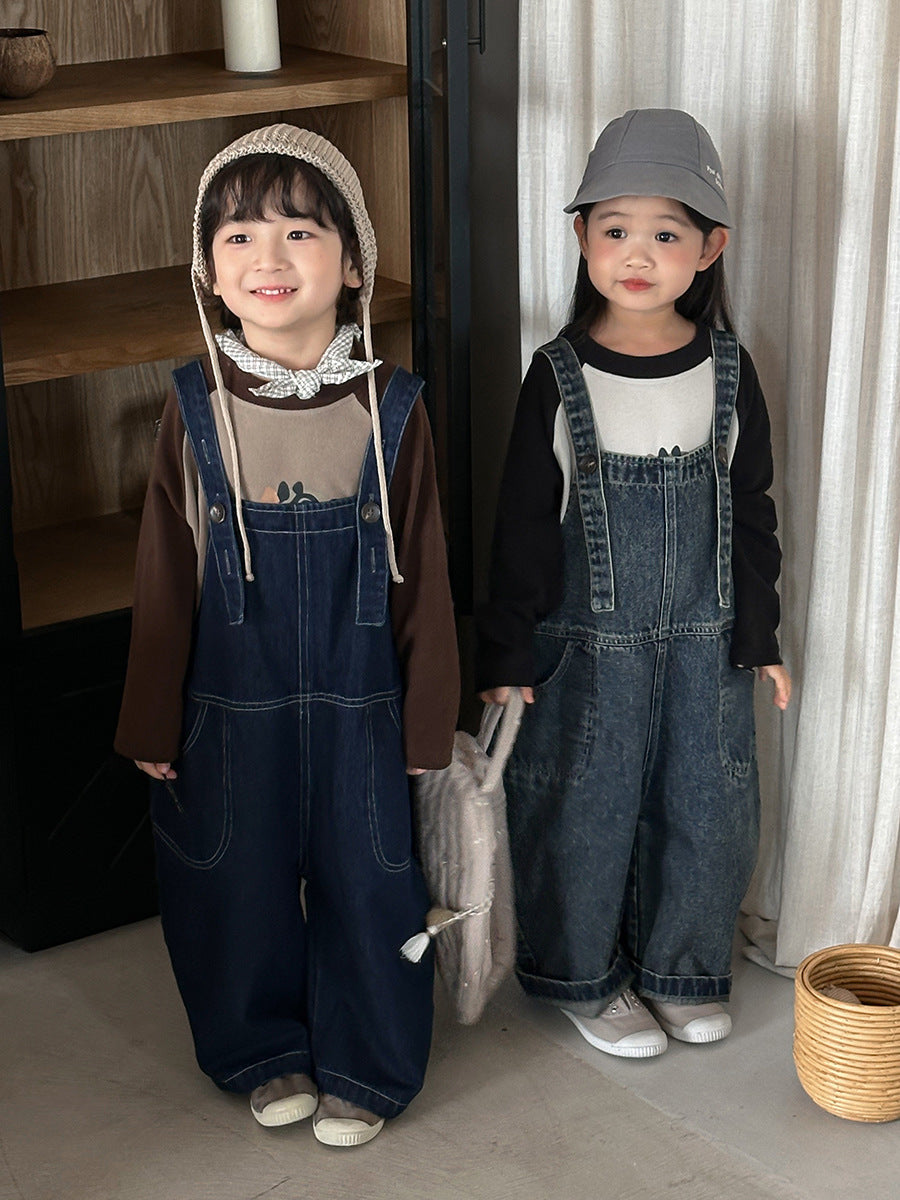 調節可能デニムオーバーオール