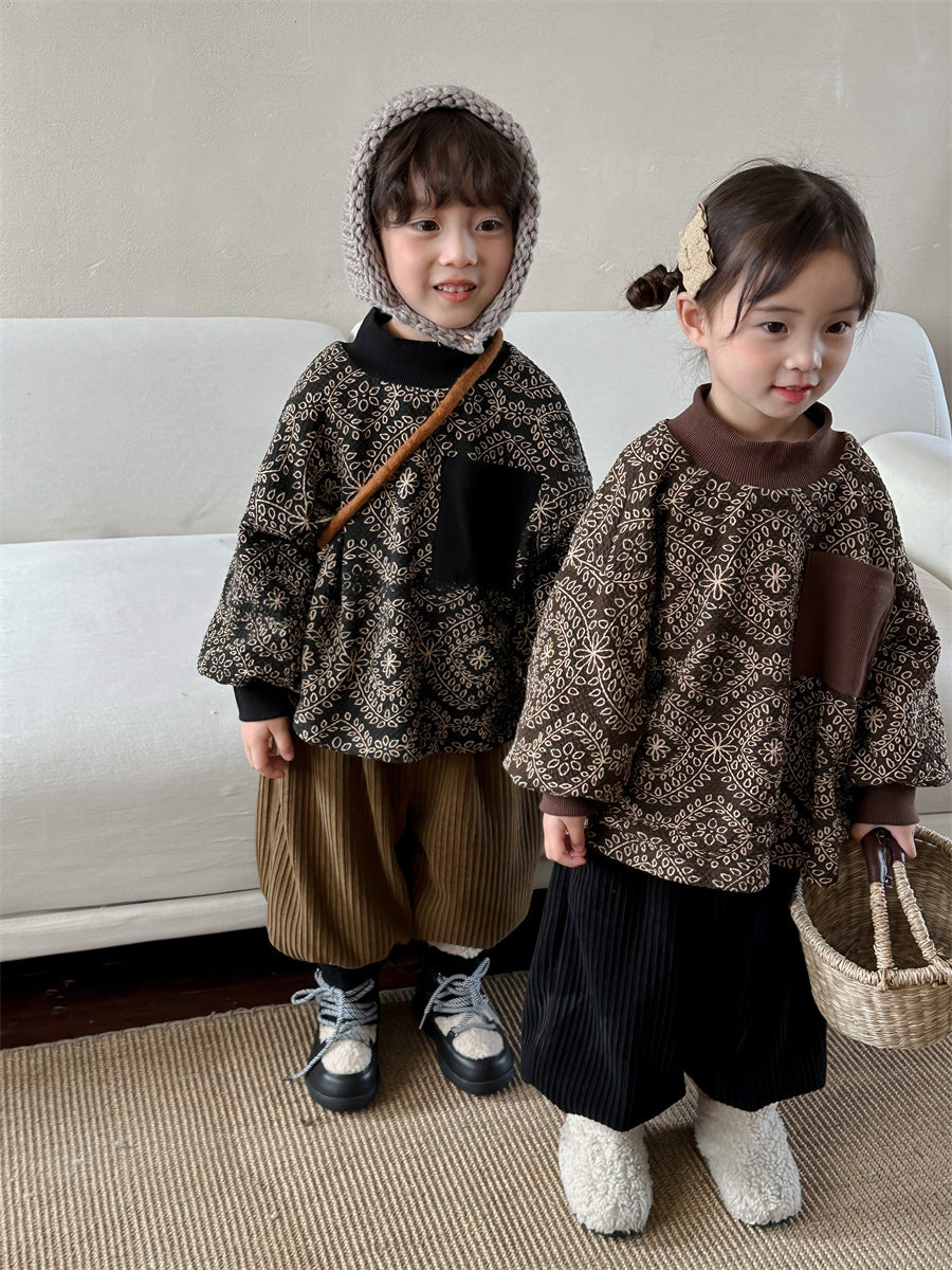 ハイネック総柄裏起毛スウェット