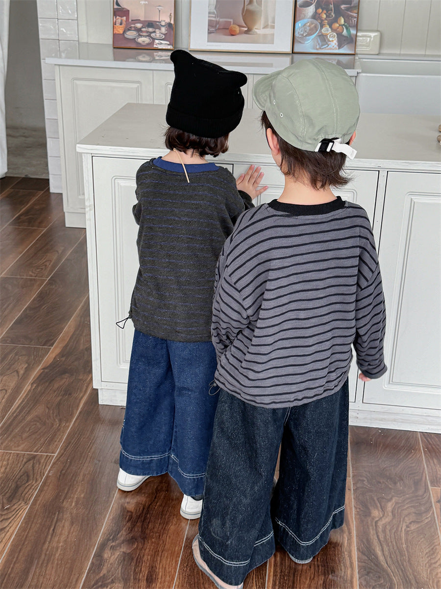 裾のドロコードボーダーロングT