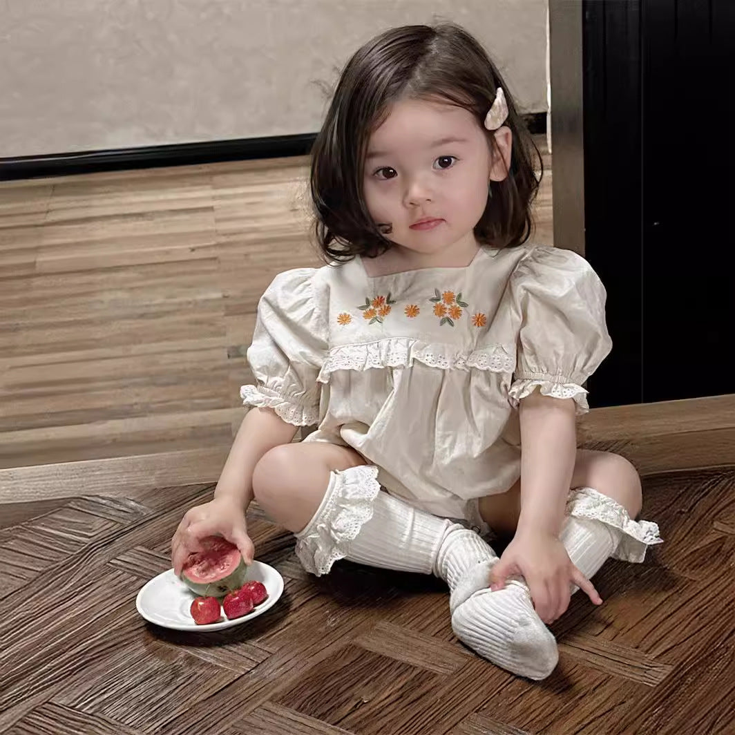 花柄刺しゅうカバーオール