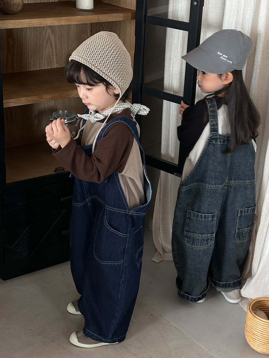 調節可能デニムオーバーオール