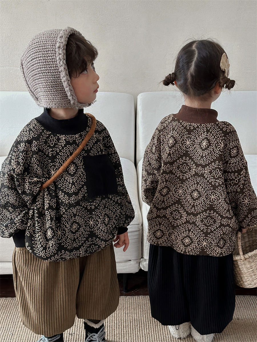 ハイネック総柄裏起毛スウェット