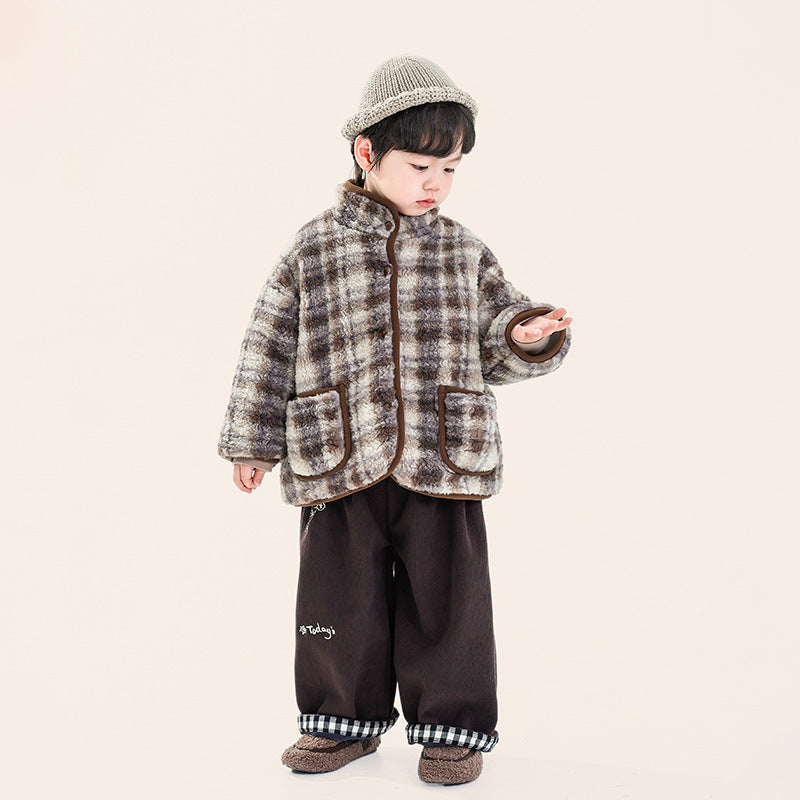 チェックボアコート