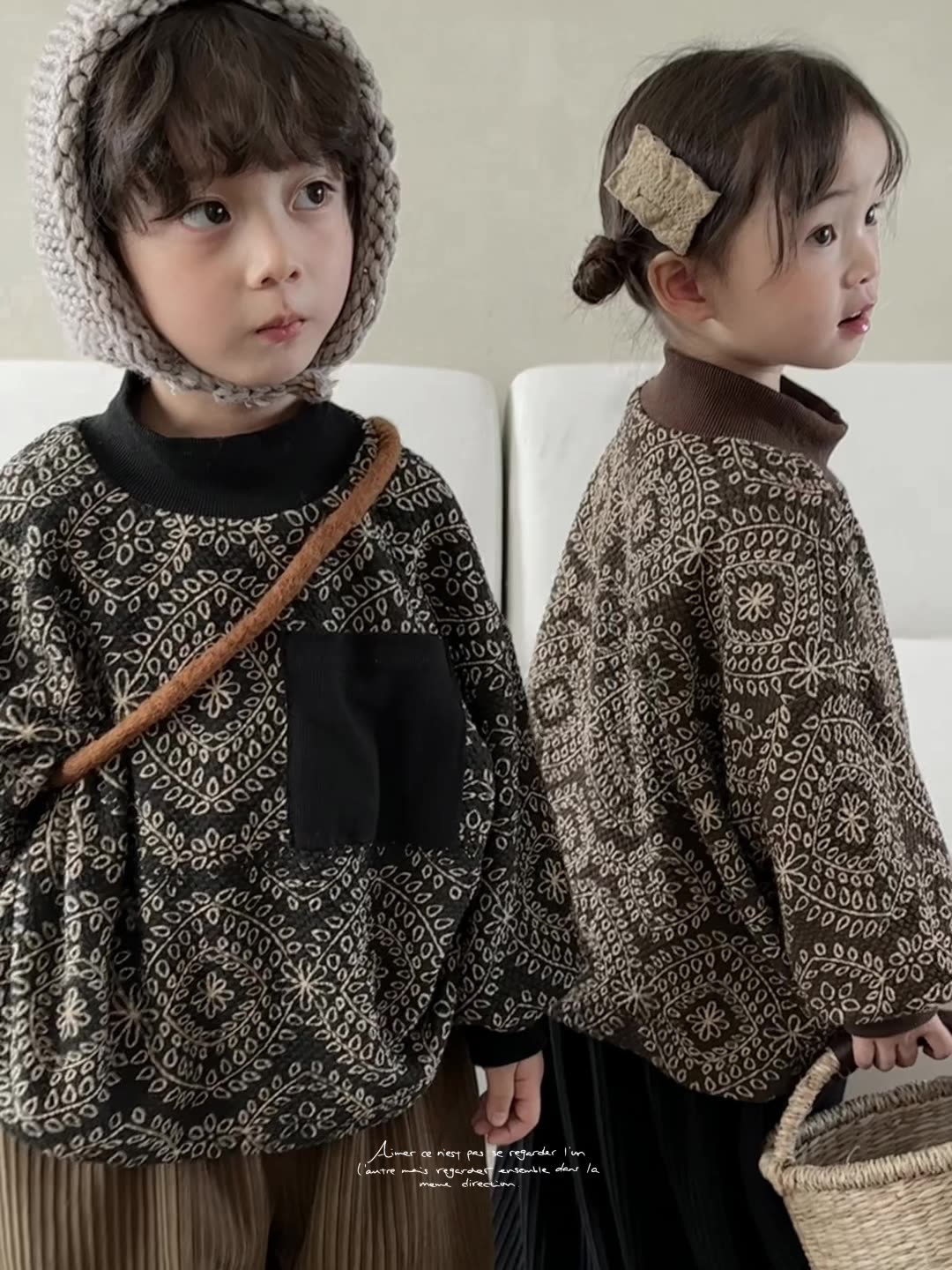 ハイネック総柄裏起毛スウェット