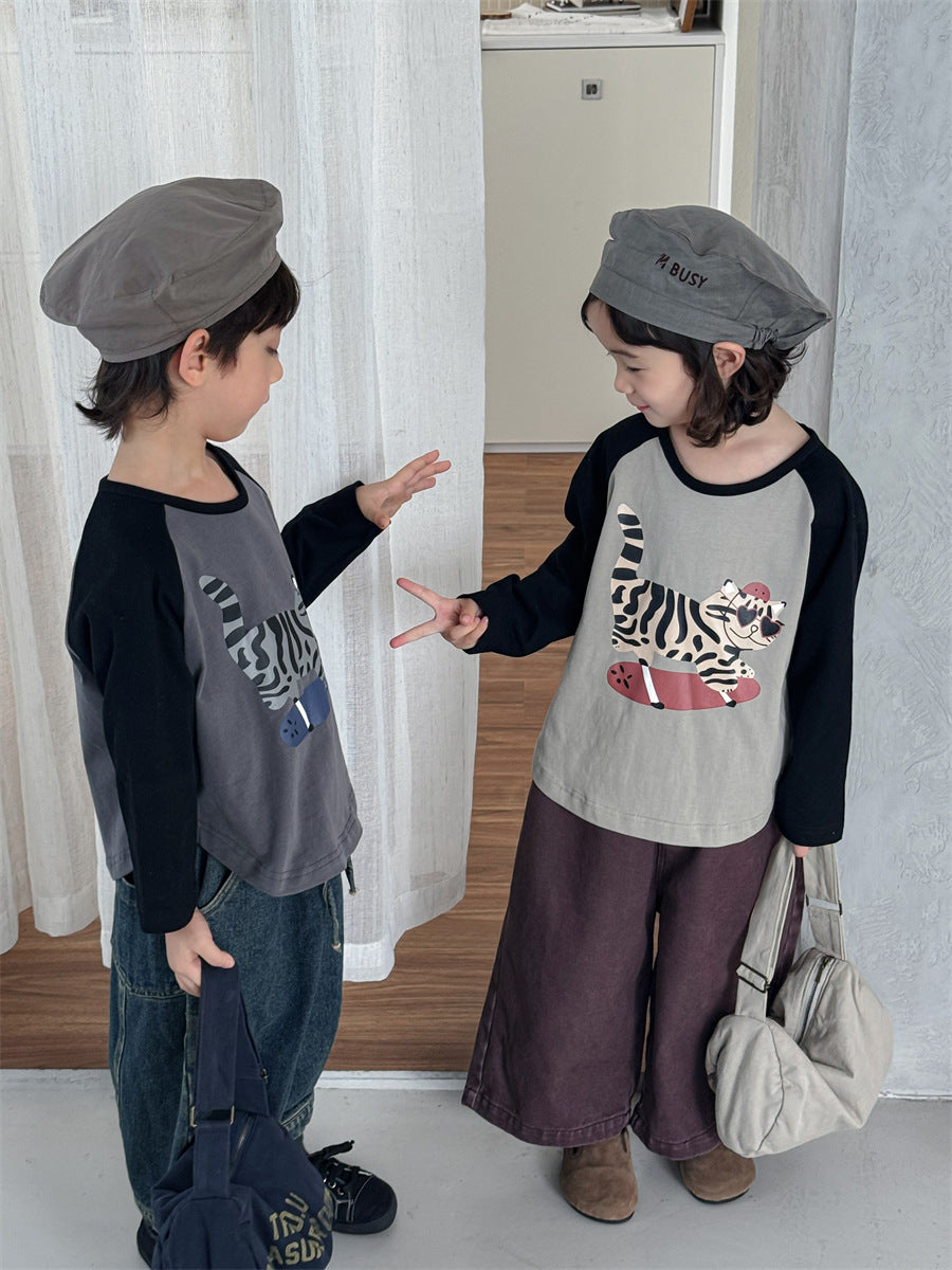 アニマル袖配色ロングT