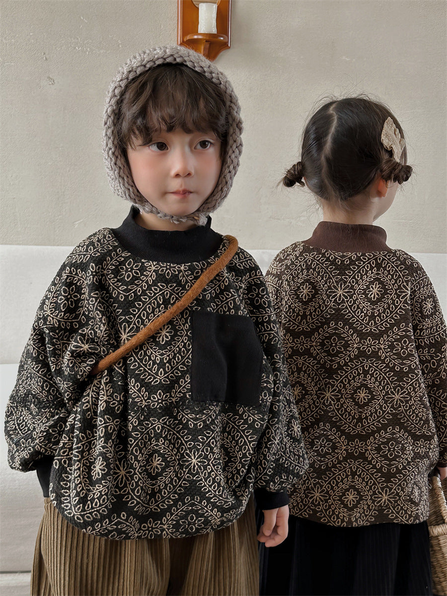 ハイネック総柄裏起毛スウェット