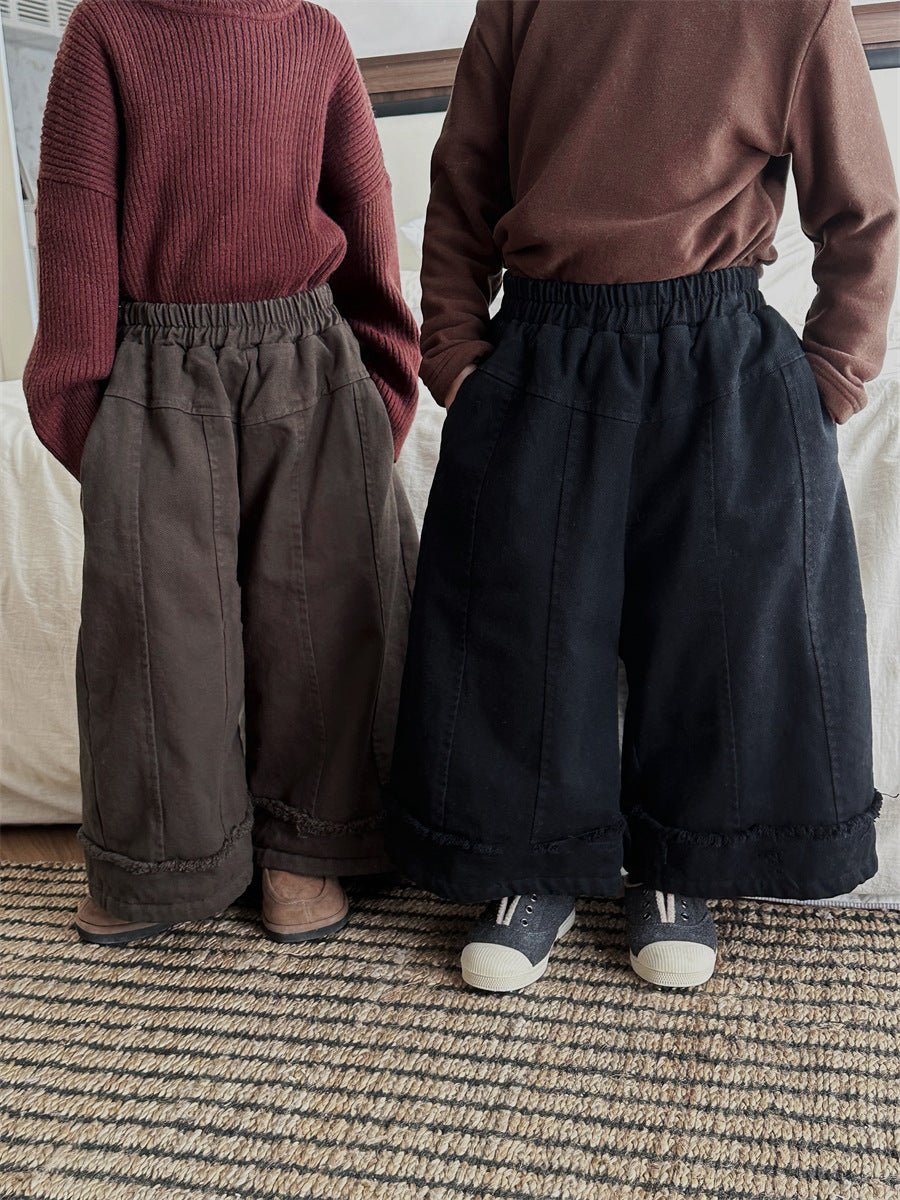裾フリンジステッチワイドパンツ