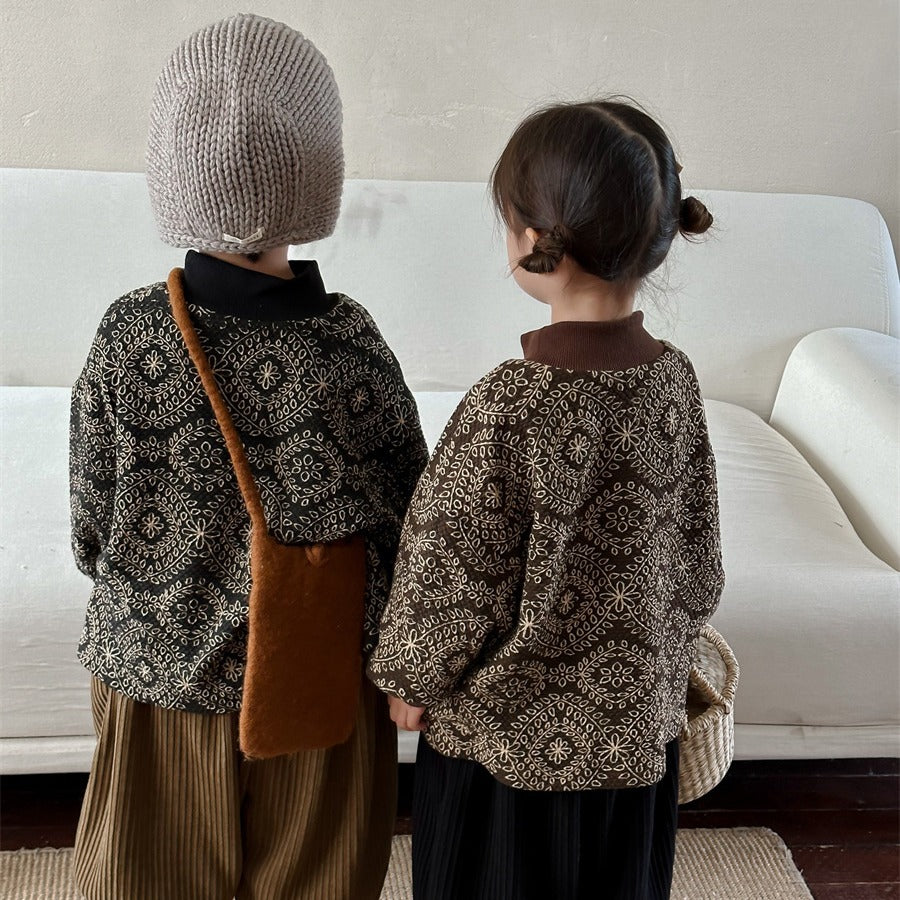 ハイネック総柄裏起毛スウェット