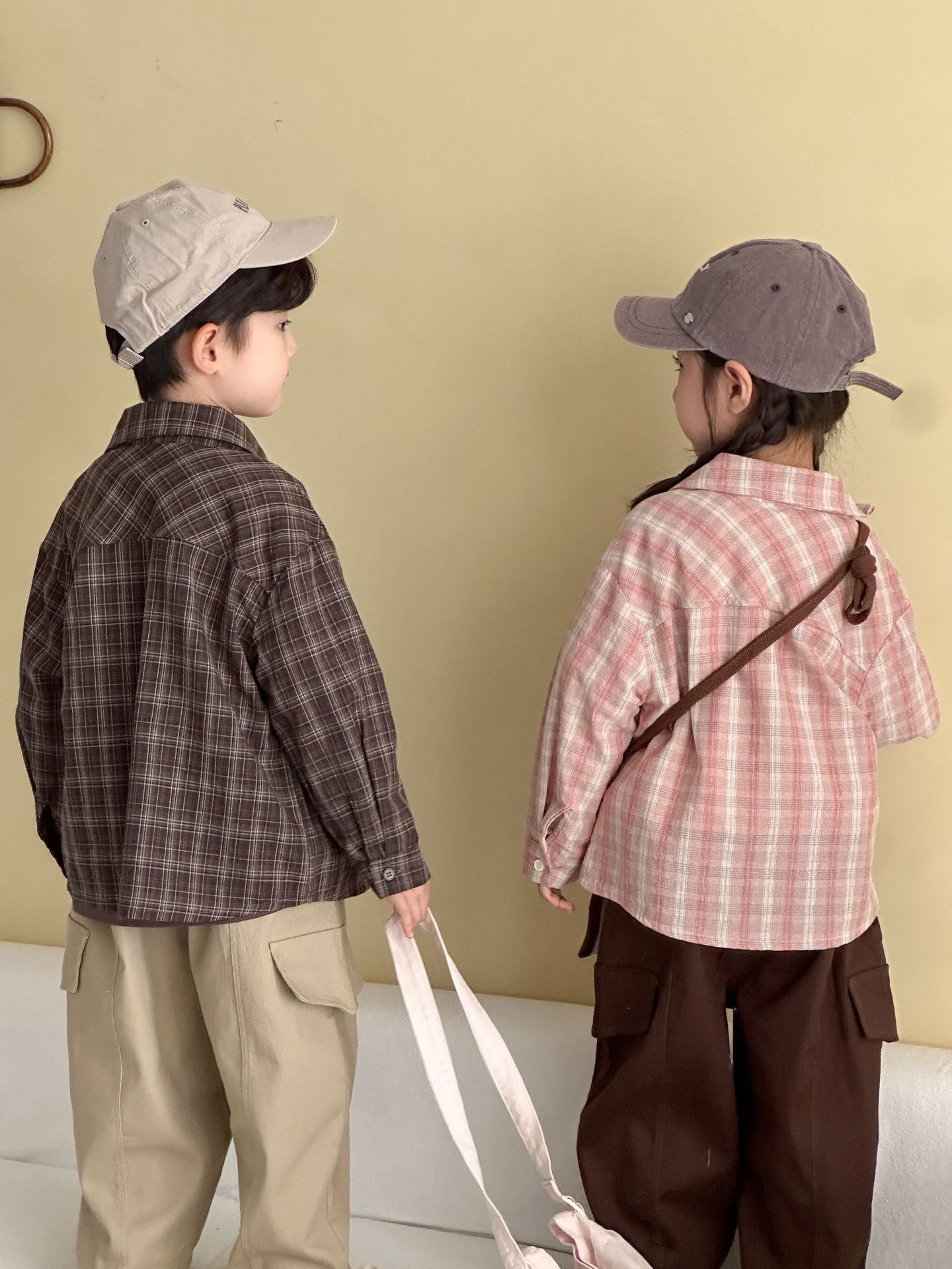 細チェックカジュアルシャツ