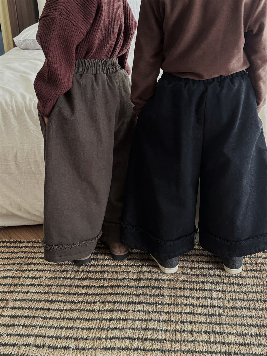裾フリンジステッチワイドパンツ