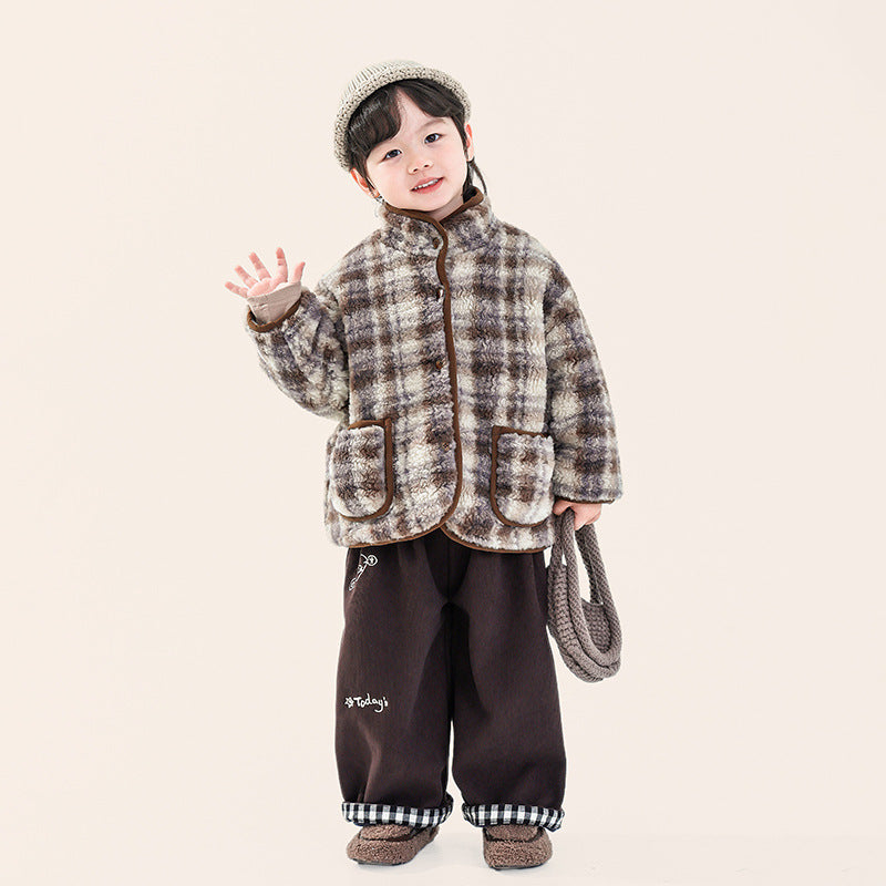 チェックボアコート