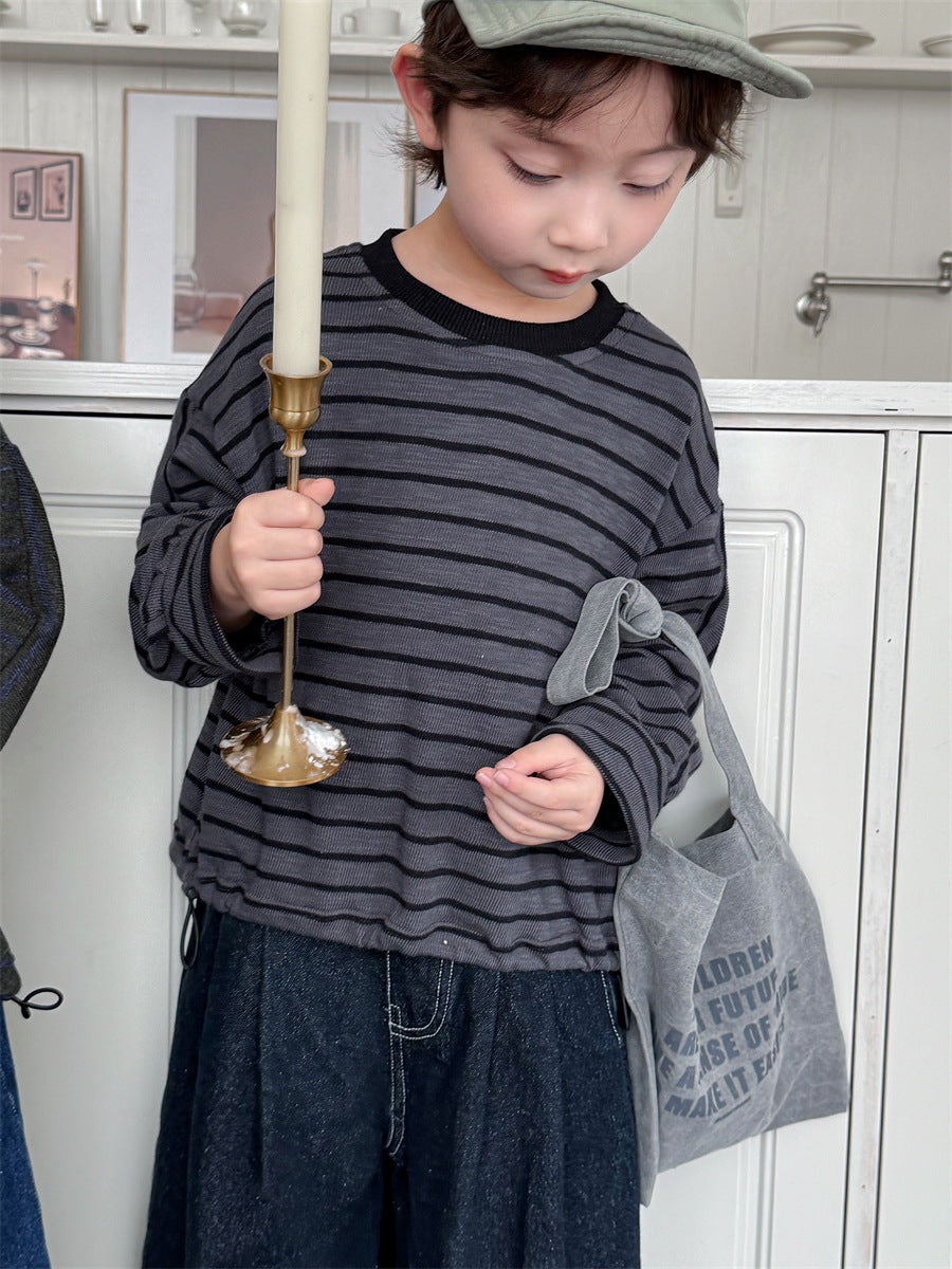 裾のドロコードボーダーロングT