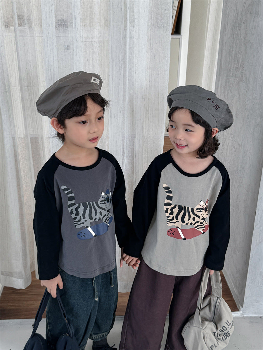 アニマル袖配色ロングT