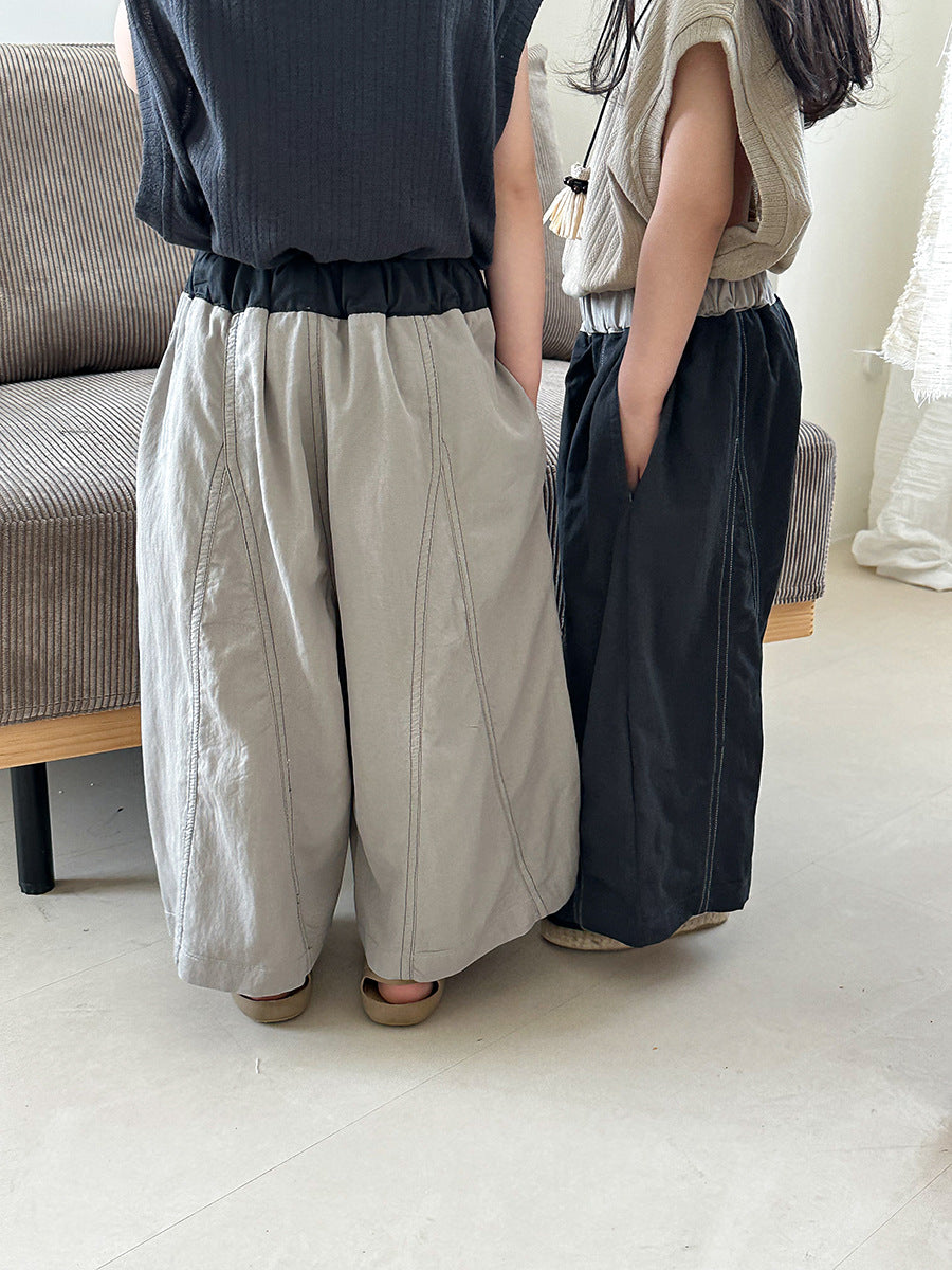 Two-tone denim wide pants